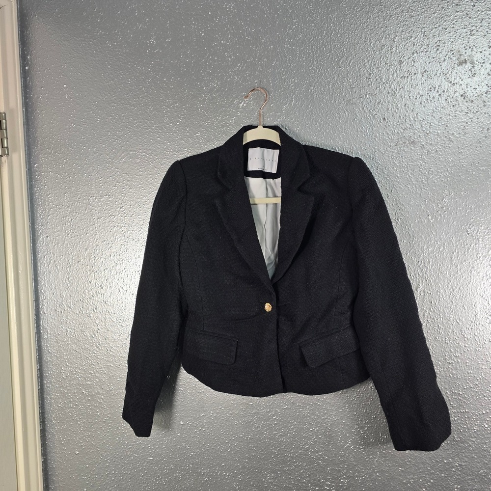 Missguided Womens Black Tweed Cropped Blazer Gold Button Jacket Size S